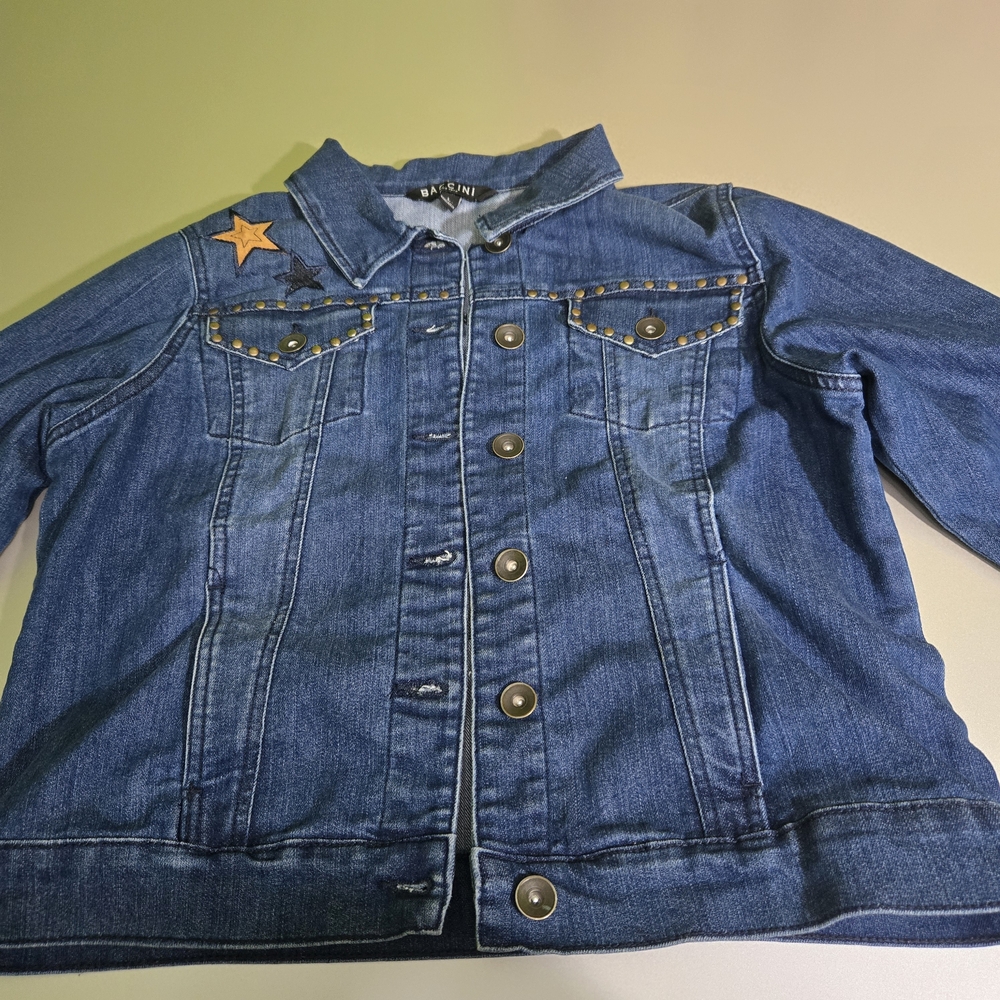 Baccini Denim Jacket Size L Star Patch Button Fro… - image 4
